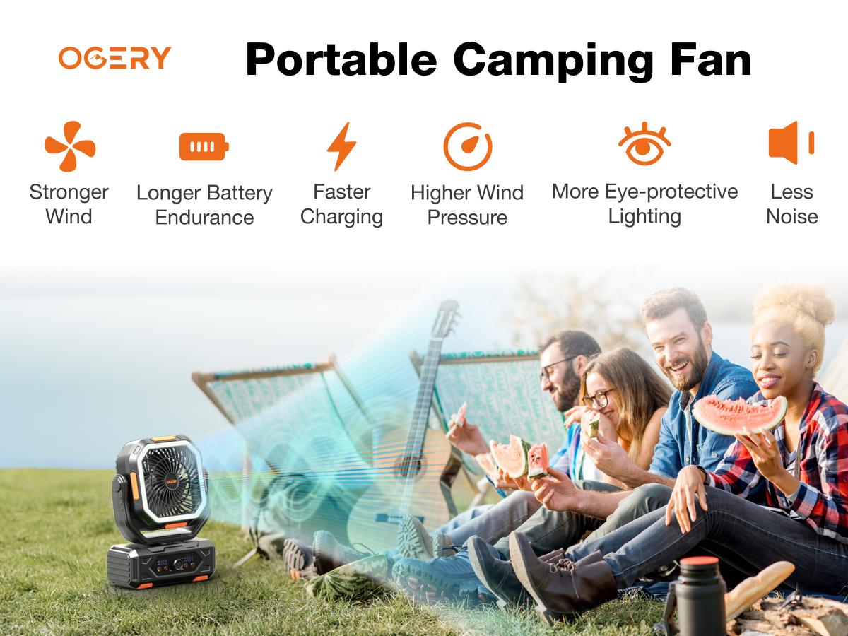 OGERY 2026 Upgraded Camping Fan, 30000mAh Rechargeable Fan with LED Lights & 270° Pivot, Remote Control Shaking Head Desk Fan for Tent Travel Home Multifunction Outdoor Activities summerwins OGERY 2026 Upgraded Camping Fan, 30000mAh Rechargeable Fan with LED Lights & 270° Pivot, Remote Control Shaking Head Desk Fan for Tent Travel Home Multifunction Outdoor Activities summerwins