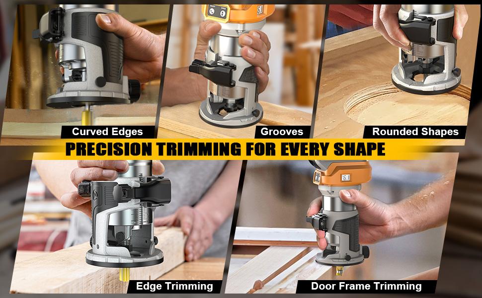 800W Cordless Compact Router for DeWalt 20V Battery, Battery NOT Included, 6 Variable Speeds Router Tool for Woodworking, 30,000 RPM Fixed Base Wood Router with Trim Router Bits, Edge & Roller Guide, Dust Hood