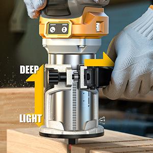 800W Cordless Compact Router for DeWalt 20V Battery, Battery NOT Included, 6 Variable Speeds Router Tool for Woodworking, 30,000 RPM Fixed Base Wood Router with Trim Router Bits, Edge & Roller Guide, Dust Hood