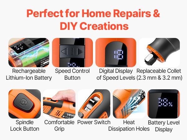 fathersdaygift  VEVOR 119-Piece Cordless Rotary Tool Kit, DC12V Portable Mini Power Rotary Tool, 28-Level Speed 5000-32000 RPM Multi-Purpose DIY Tools for Engraving, Sanding, Polishing, Carving, Cutting, DIY Crafts