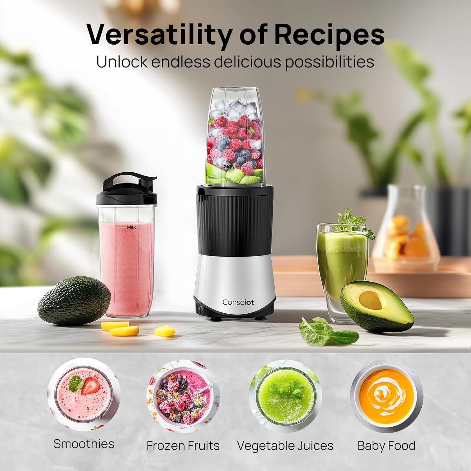 Ganiza professional smoothie blender 1100W motor 25000 rpm suitable for frozen fruits and ice 14-in-1 multi-functional countertop blender dishwasher safe food processor similar to Nutribullet and Vitamix juicers Juicer Machine