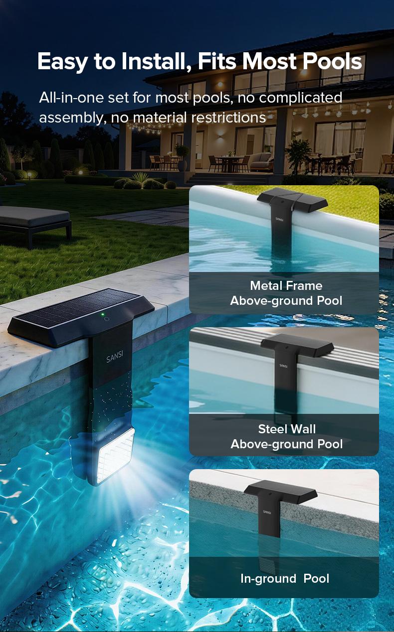 SANSI Solar Poolside RGB Light with Remote, Waterproof Submersible Pool Light for Inground & Above Ground Pools &ndash; Summer Vibes Decorative Outdoor Lighting, Mother's Day Gift summervibes