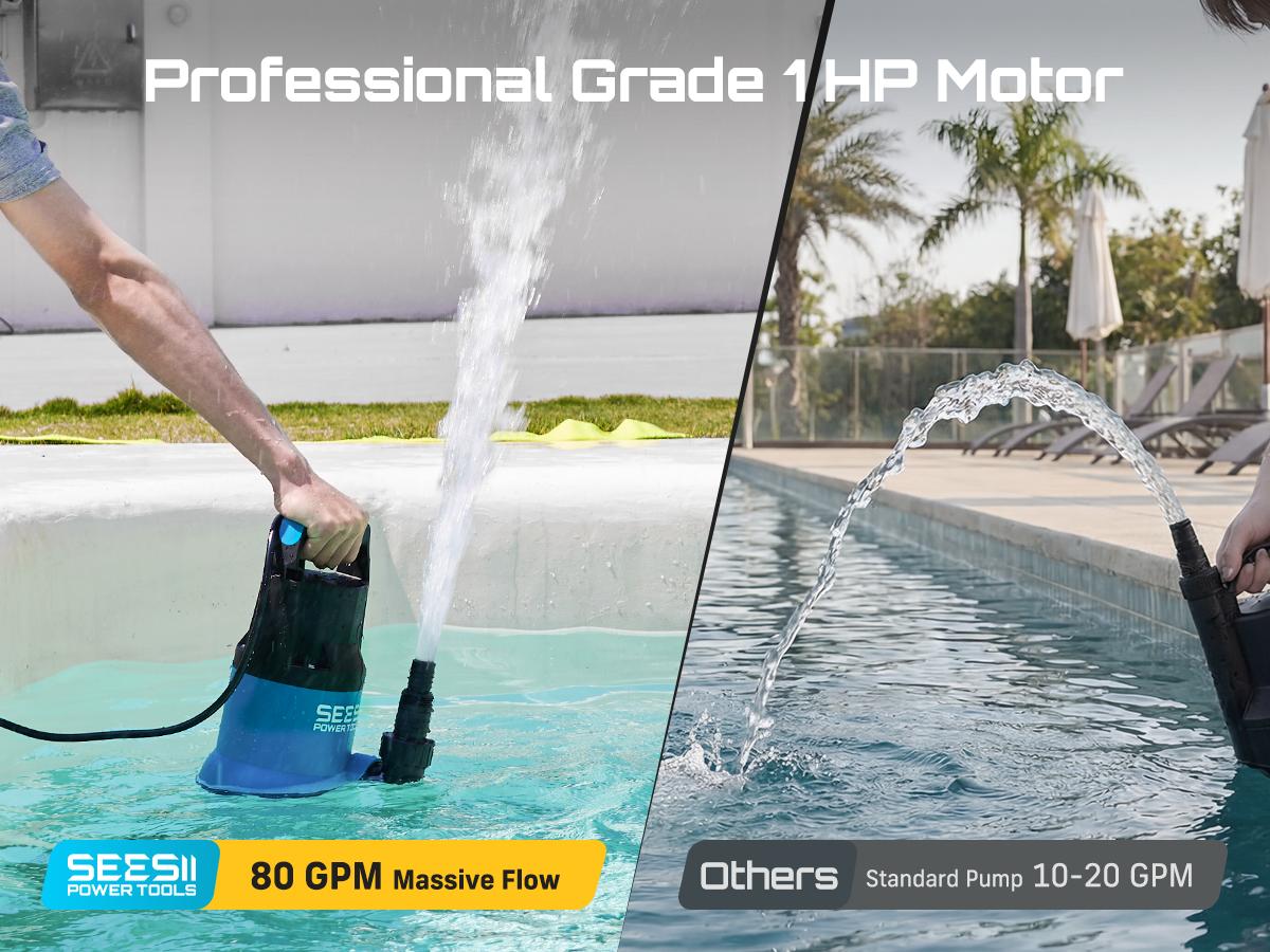 【FathersDay Gift】SEESII 1HP Submersible Water Pump, 4755GPH High Flow Sump Pump with 23ft Hose Kit, Anti-Clogging Filter Net for Swimming Pool Hot Tub Pond Basement Rooftop Garden Water Removal fathersdaygift 【FathersDay Gift】SEESII 1HP Submersible Water Pump, 4755GPH High Flow Sump Pump with 23ft Hose Kit, Anti-Clogging Filter Net for Swimming Pool Hot Tub Pond Basement Rooftop Garden Water Removal fathersdaygift