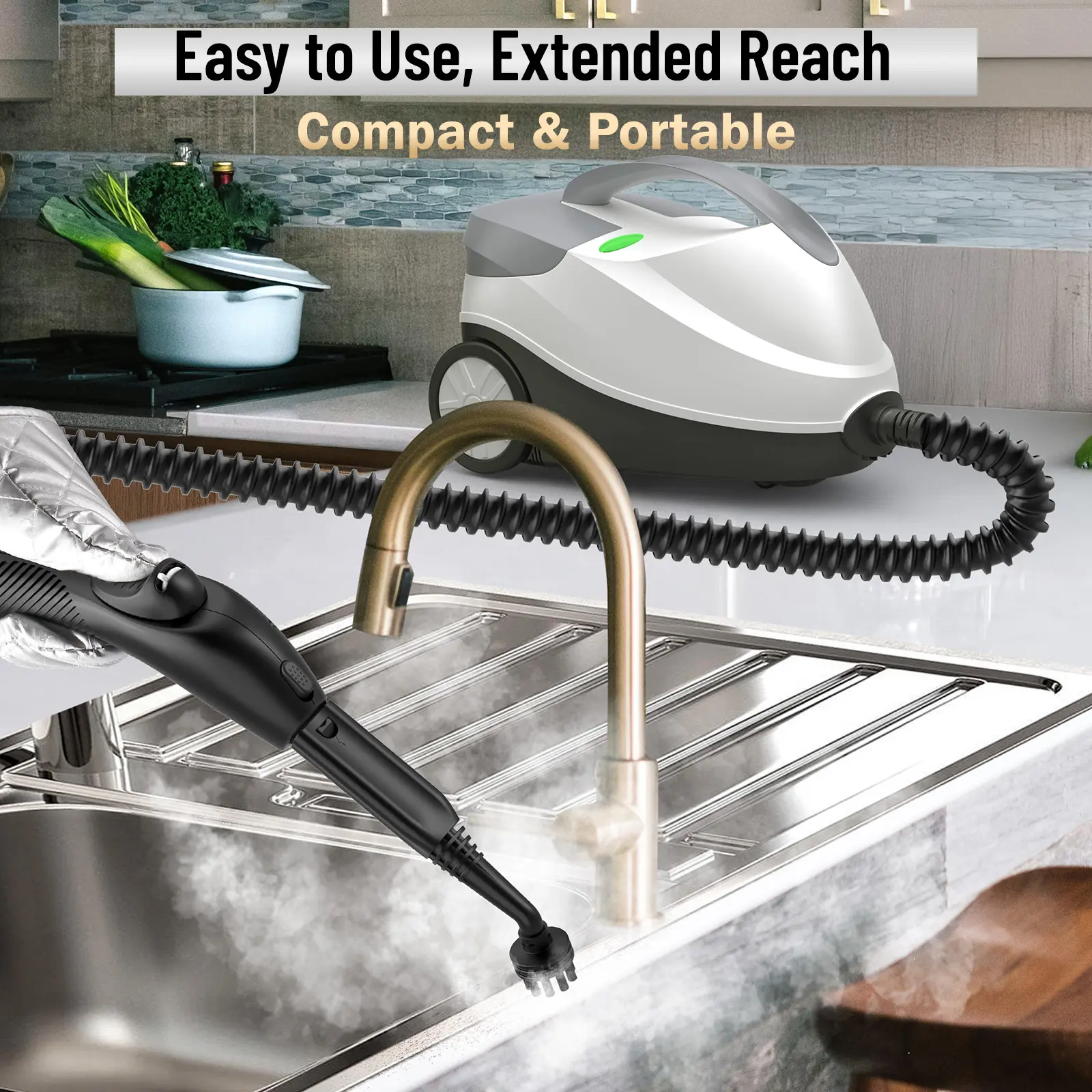 1800W High-Pressure Steam Cleaner – 1.5L Tank, 28 Attachments, Chemical-Free Heavy-Duty Cleaning