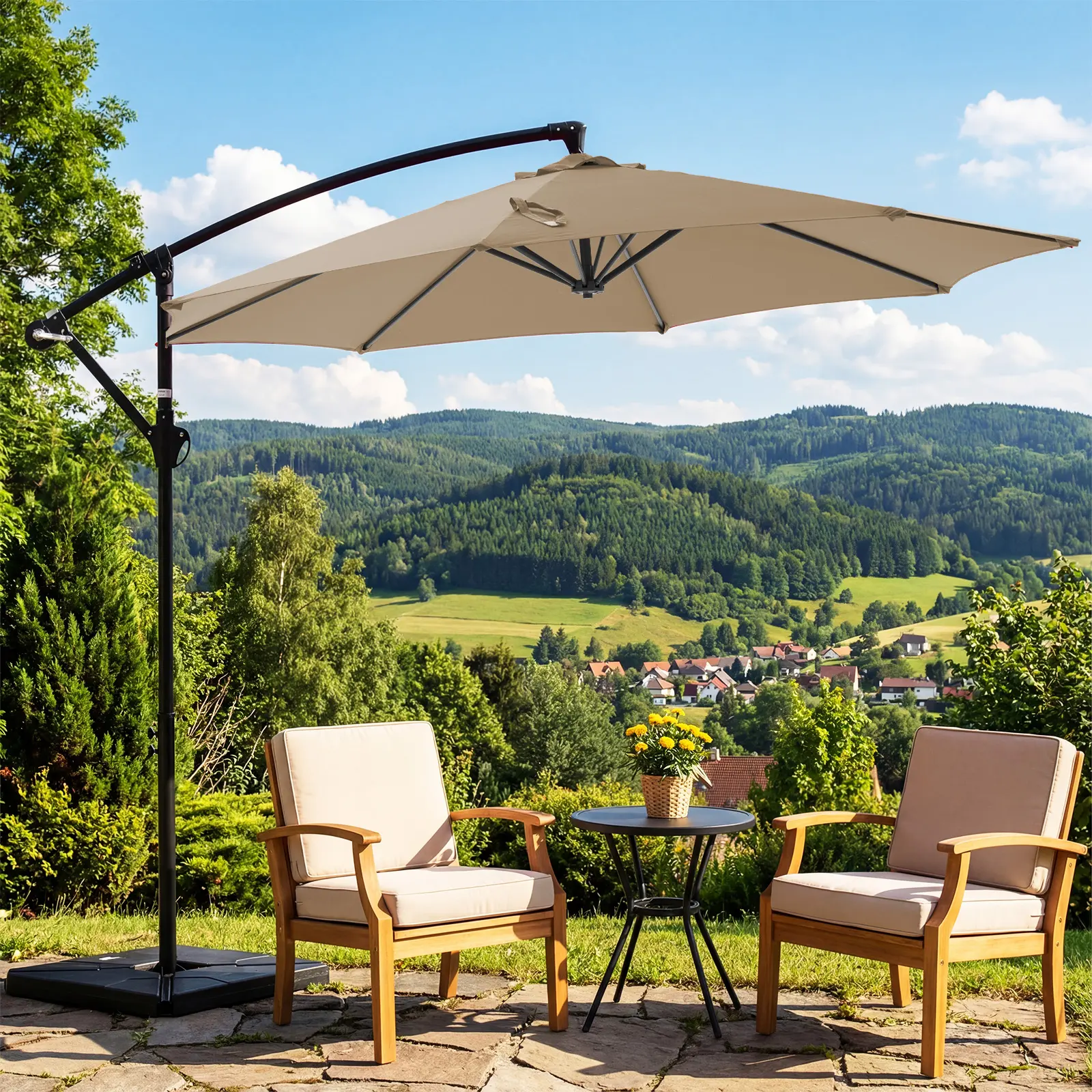 10ft Offset Outdoor Patio Umbrella with Base