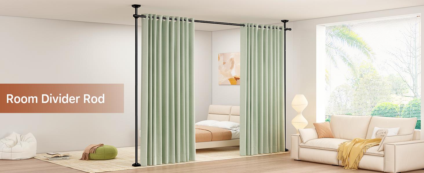 Adjustable Bedroom Partition Rod - Heavy-Duty Room Divider Curtain Rod for 4-10 Ft High and 28-70 in Wide Spaces - No Drill Freestanding Separator Freestanding Tension Curtain Stand(Curtains are not included) summervibes