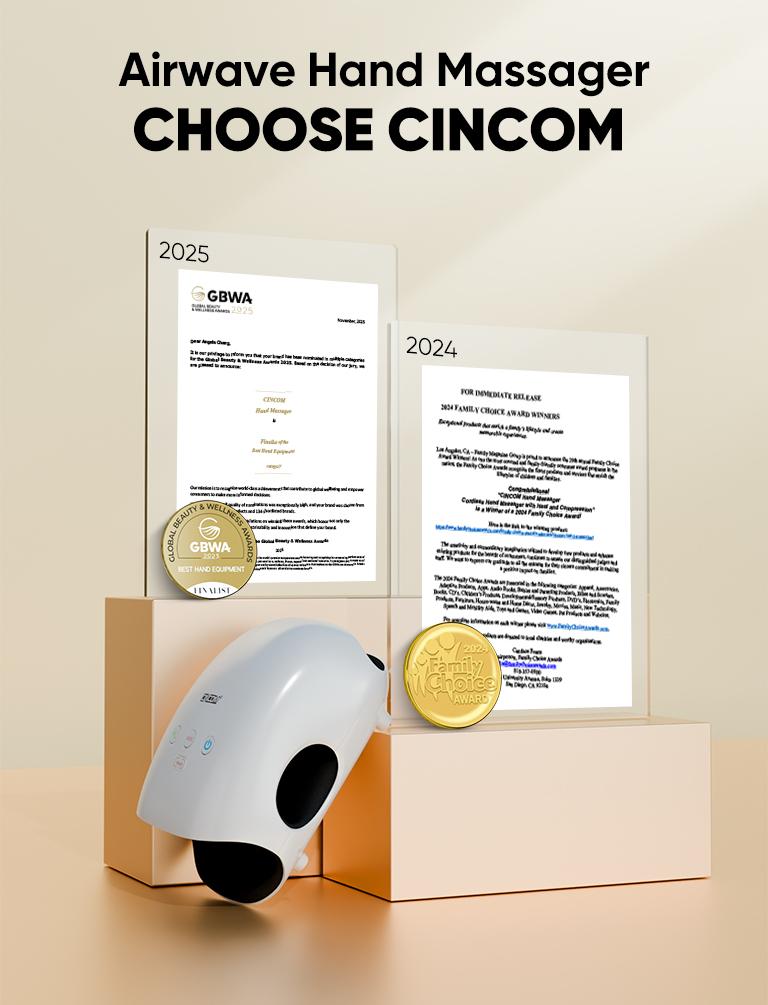 CINCOM Portable Hand Massager, Cordless, Advanced Airwave Technology, Customized Mode & Heating Function, Long-Lasting Battery Life, Auto-Off Feature, Perfect for Daily Relaxation, Comfort, White, Ideal Gift for Christmas & Birthday,summerwins
