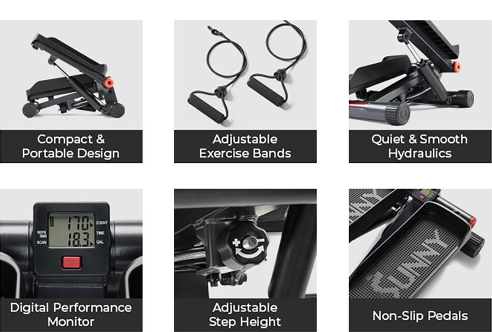 SUNNY Original Mini Stepper with Resistance Bands Whole Body Workout Home Gym Fitness Equipment Quiet Hydraulic Drive Compact Cardio Exercise Machine for Legs Glutes Core and Upper Body 300 lbs Capacity SUNNY Original Mini Stepper with Resistance Bands Whole Body Workout Home Gym Fitness Equipment Quiet Hydraulic Drive Compact Cardio Exercise Machine for Legs Glutes Core and Upper Body 300 lbs Capacity