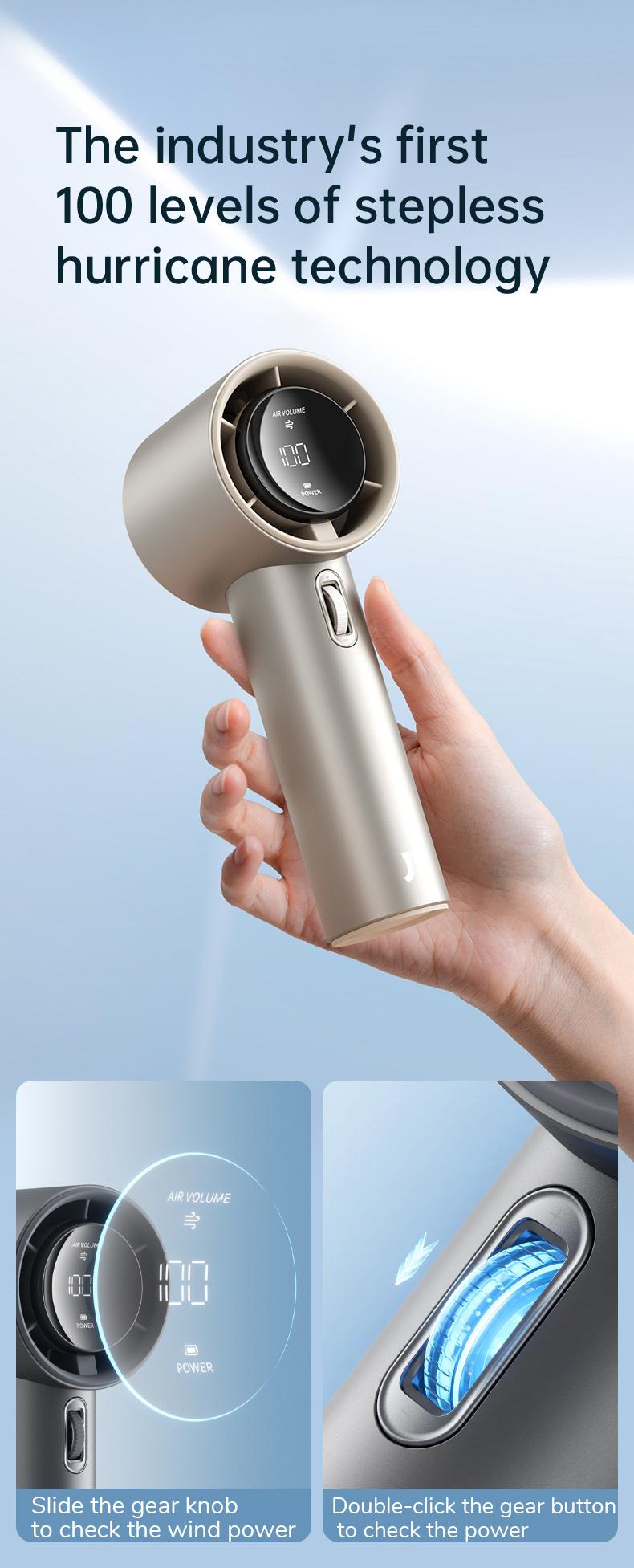 JISULIFE Handheld Fan PRO1 - 5000mAh Battery, 9m/s Wind Speed, Digital Display, USB Rechargeable, Portable Fan for Travel & Outdoor, Gifts for Women Men, Brushless Motor, 15000 RPM, 3-15 Hours Cooling
