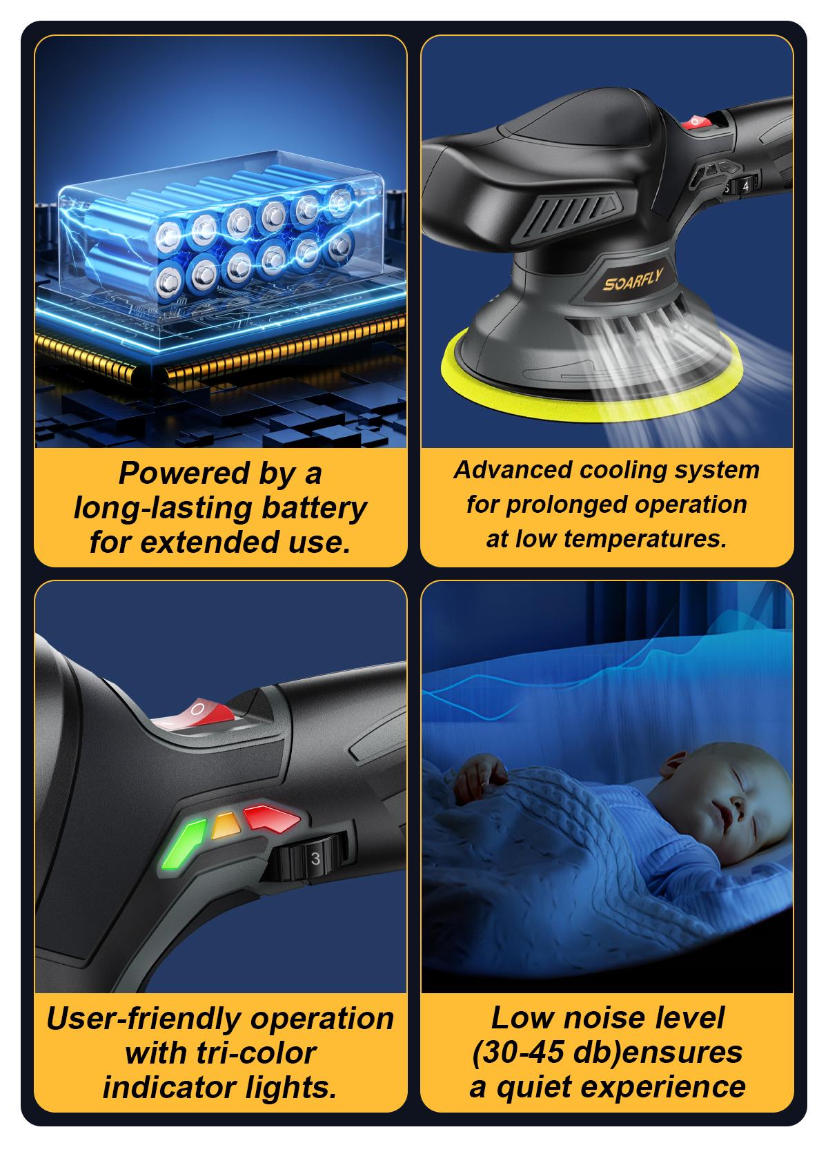【Father's Day Gift】SOARFLY Car Buffer, 2 x 21V Batteries, 6 Variable Speed & Extra 14 Pcs, For Car Waxing, Buffer, Polishing