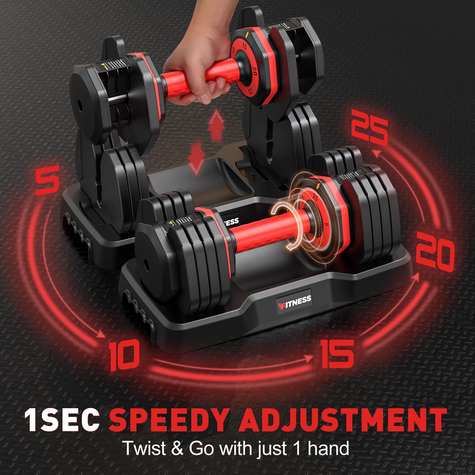 Bearbro 5-25LB / 15-55LB Adjustable Dumbbell for Home Gym Equipment, 5 in 1 Quickly Adjustable Weights Plates and Rack, Hand Weights Suitable Women and Men, Full Body Workout Fitness