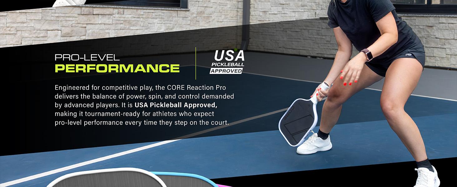 CORE Reaction Pro Pickleball Paddle | T700 Carbon Fiber Surface | MX-1000 (16mm)