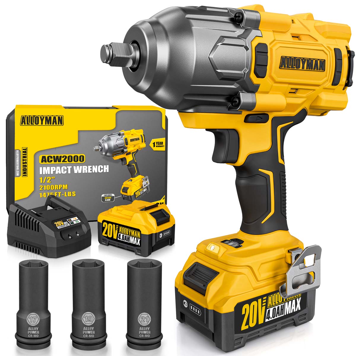 1/2" Cordless Brushless Impact Wrench Kit - 1475 ft-lbs(2000N.m) High Torque - Red Kit