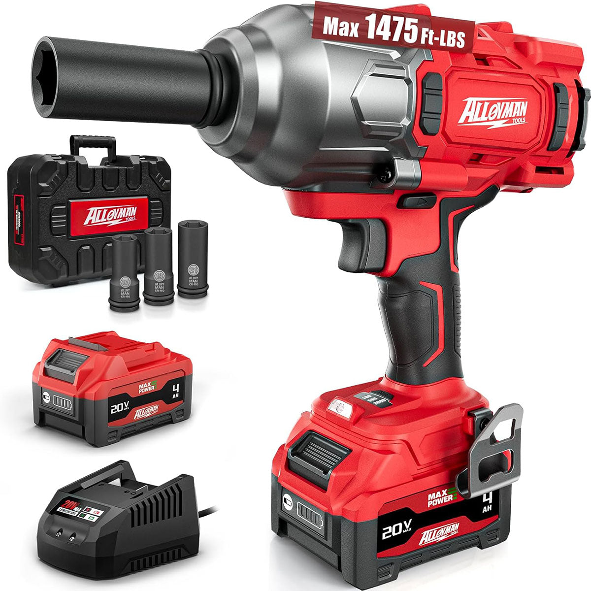 1/2" Cordless Brushless Impact Wrench Kit - 1475 ft-lbs(2000N.m) High Torque - Red Kit
