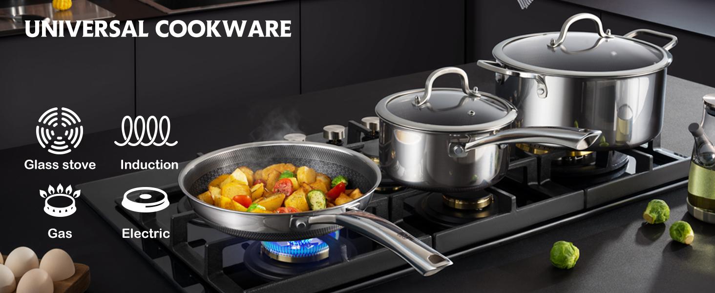SNOWCLAD 10-Pcs Pots and Pans Set with Lids – Nonstick Stainless Steel Kitchen Cookware Set, Dishwasher Safe, Non-Toxic, Induction Ready & PFOA Free SNOWCLAD 10-Pcs Pots and Pans Set with Lids – Nonstick Stainless Steel Kitchen Cookware Set, Dishwasher Safe, Non-Toxic, Induction Ready & PFOA Free