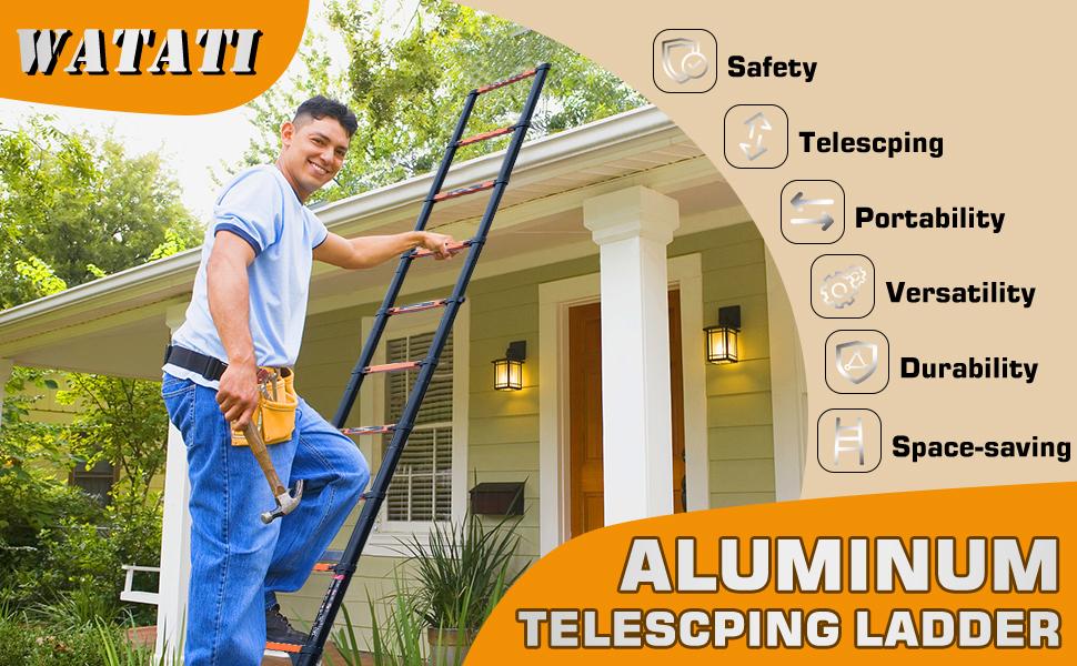 【DealsForyouDavs】Telescopic ladder 20.3/23ft Aluminum extension ladder, Heavy Duty 330lbs Max Capacity,with 2 Triangle Stabilizers, Multi-Purpose Collapsible Ladder,TikTokShopBlackFriday