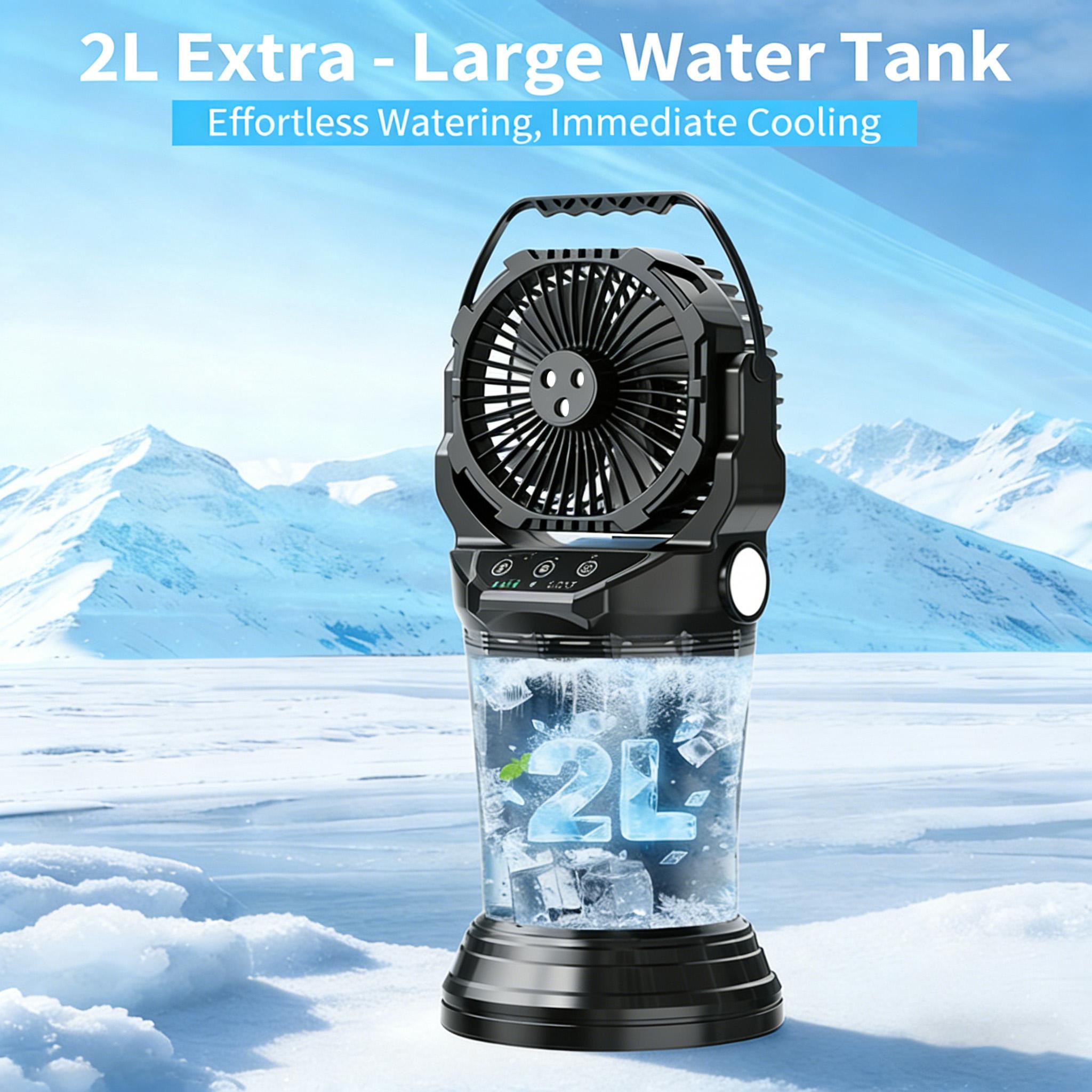 2026 New Portable Misting Fan with 38000mAh Rechargeable Battery, 120° Auto Oscillating Battery Powered Fan, 4 Speeds Spray Fan with LED ambient light for Camping, Patio, Outdoor/indoor, Travel (Black),Father's Day gift that won't collect dust