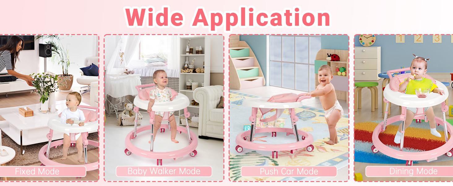Baby Walker Foldable with 9 Adjustable Heights, Baby Walkers and Activity Center for Boys Girls Babies 7-18 Months, Baby Walker with Wheels Portable