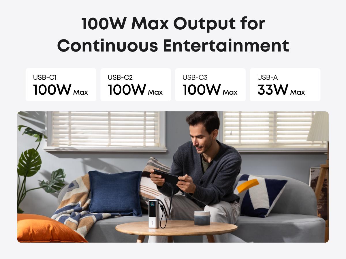 #SummerVibes Anker Portable Laptop Power Bank with Built-In Cables, 25,000mAh High-Capacity Battery, Fast Charging for 4 Devices, Ideal for Office and Trips, Compatible with iPhone 17/16, MacBook, Galaxy, and More summervibes
