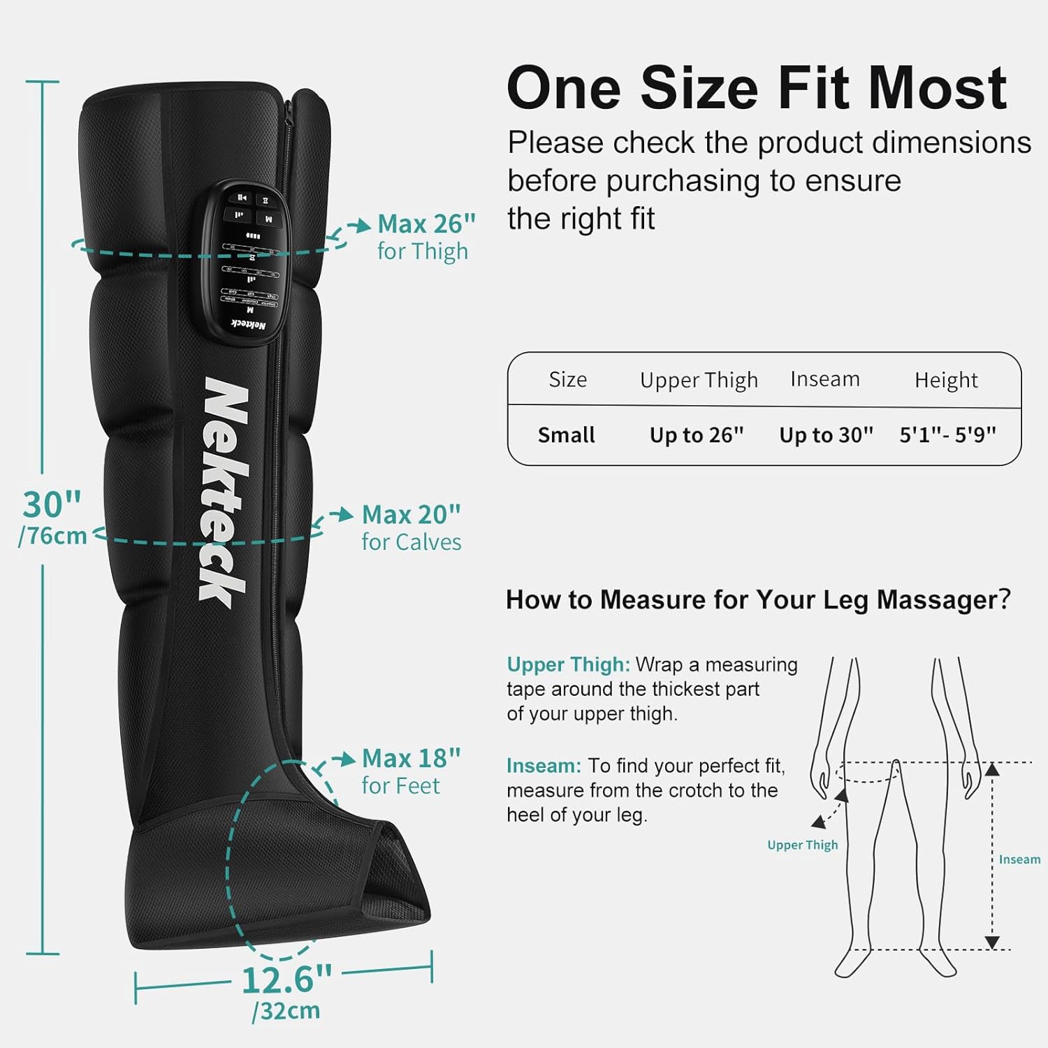 Nekteck Cordless Leg Massager Recovery System (Single Leg Only), Air Compression Massage, Full Leg Boots for Circulation and Pain Relief Comfort Daily