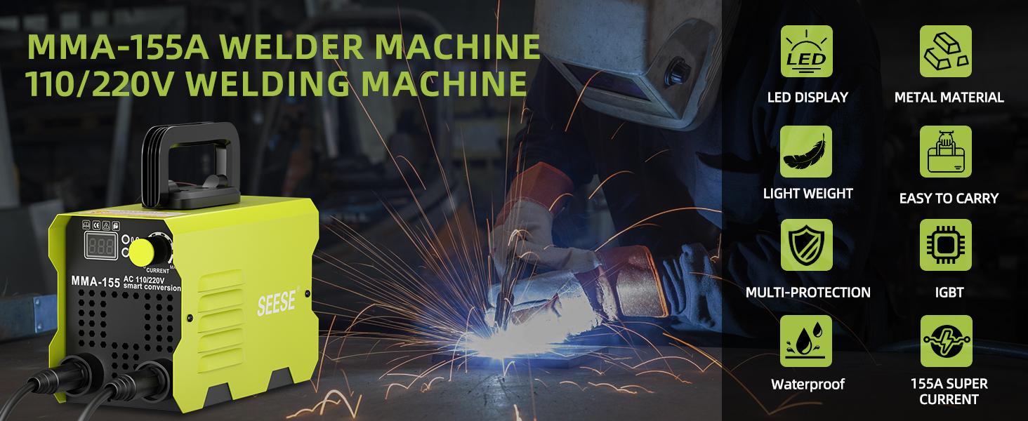 【FathersDayGift】SEESE 155Amp MINI Portable Welding Machine, Stick Welder, AC 110/220V smart conversion, LED Display Digital Welder, Portable MMA Arc Welder fathersdaygift