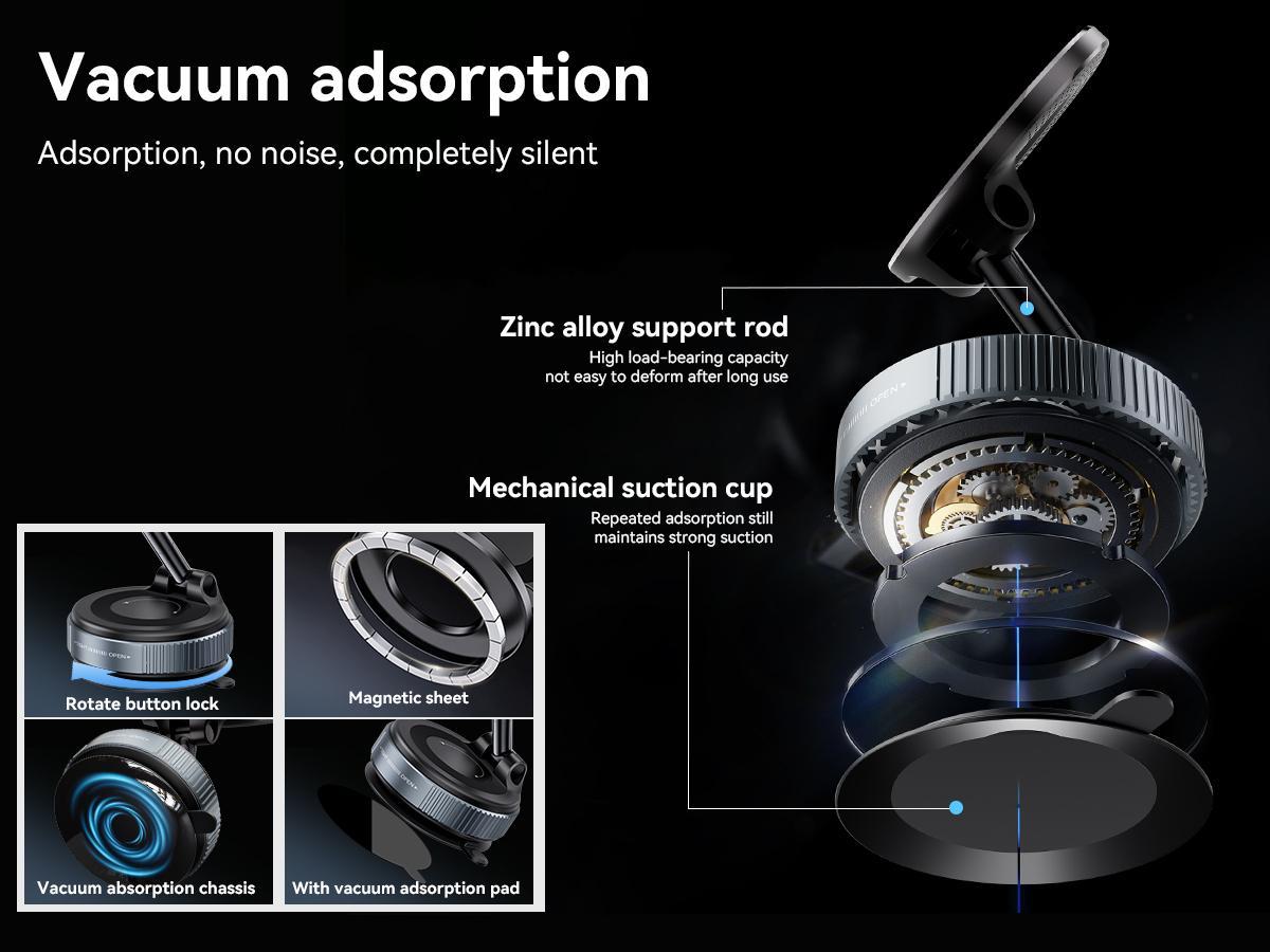 Upgraded Magnetic Phone Holder,Unpowered Version 360&deg; Rotatable Adjustable and Foldable Magnetic & Vacuum Adsorption Car Holder, No Noise for iPhone & Android