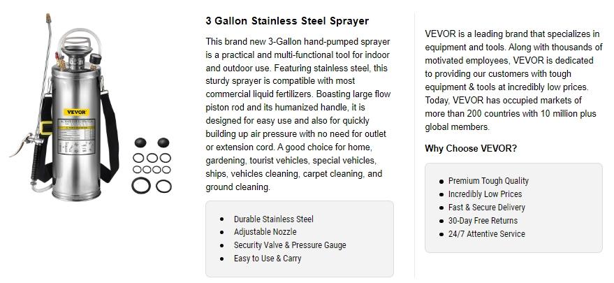 【fathersdaygift】VEVOR Stainless Steel High Pressure Hand Pump SprayerSet with WandHandle & Reinforced HosePressure GaugeSafety Valve & Adjustable NozzleIdeal for Gardening & SanitizingHigh Pressure Spray