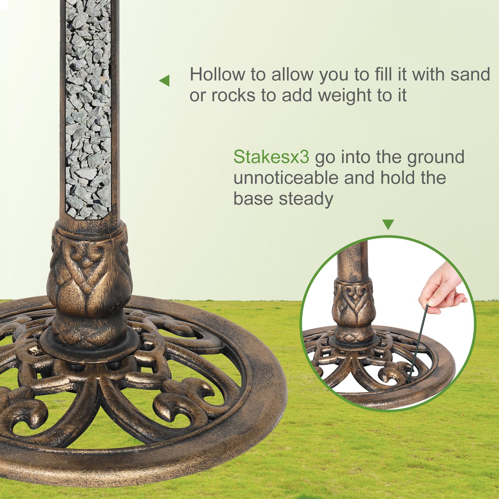 VINGLI 28 Inch Bird Bath with Solar Fountain Antique Copper Weather Resistant Resin Pedestal Birdbaths Floral Accents and Vintage Finish Garden Decor for Outdoor Lightweight Courtyard