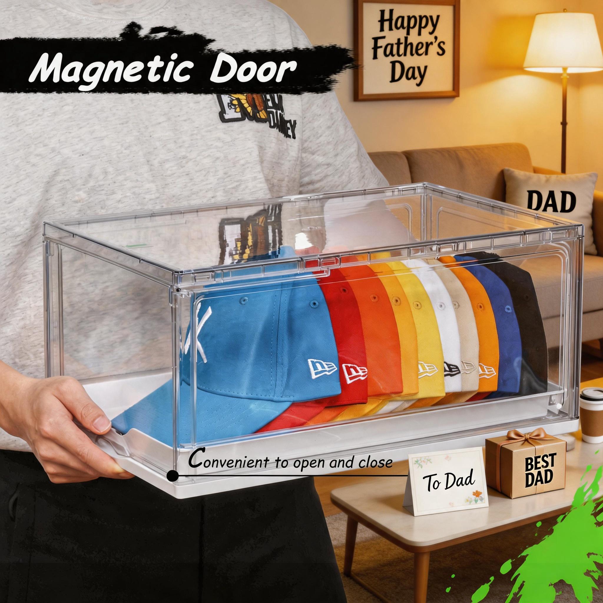 【DealsForYouDays】Vtopmart 2-4 Pack Hat Organizer for Baseball Caps, Clear Hats Holder Box with Drawer, Large Cap Storage with Sliding Tray, Transparent Stackable Rack Display Case with Magnetic Door, Each Holds 12 Hats, summerwins,deals for you