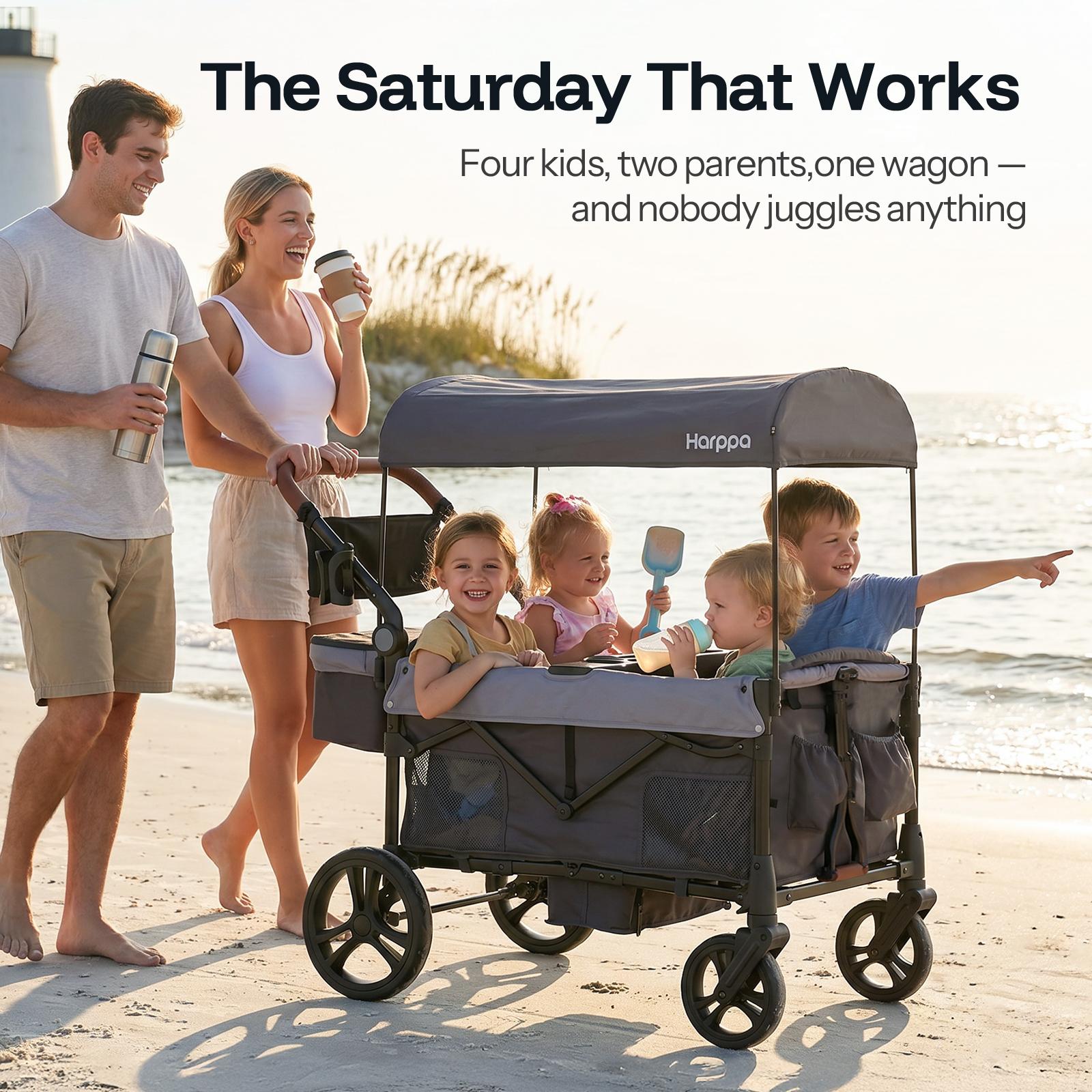 HARPPA Baby Stroller Wagon, Lightweight Folding Adjustable 2-Seat/4-Seat Travel Stroller, Canopy, Push-Pull Handle, EVA Foam All-Terrain Wheel, Large Storage, Outdoor/Camping Use, Lightweight Travel Stroller, Adjustable Stroller,summerwins