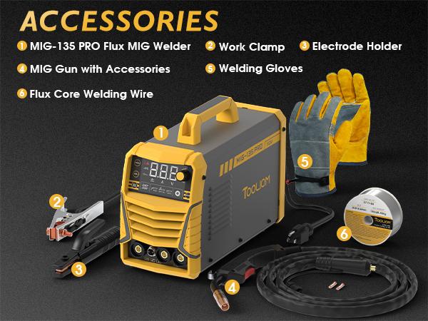 [fathersdaygift] TOOLIOM MIG-135-PRO Flux Core Welder - 135A 110V 3-in-1 Gasless MIG/Lift TIG/MMA Welding Machine, Inverter Wire Feed Welder for Home DIY, Includes Gloves & E71T-GS Wire