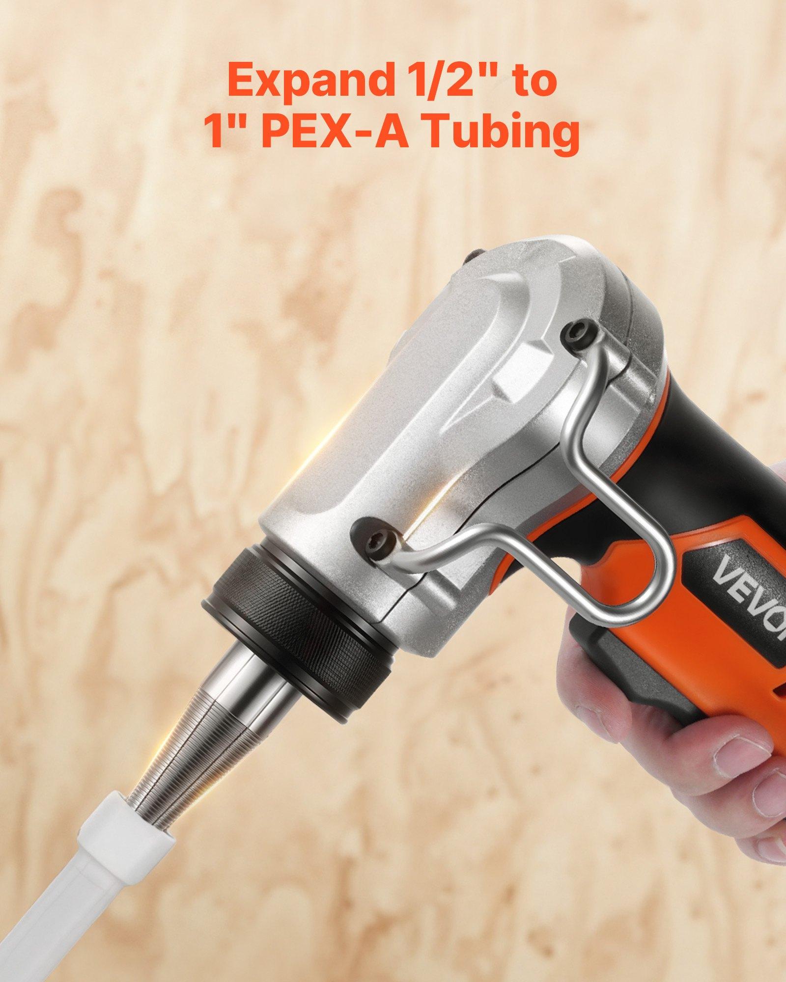 【DealsForYouDays】VEVOR 20V Max Cordless Tube Expander Construction Tool, 22000RPM Electric Tubing Expansion Tool for 1/2"-1" PEX-A Pipes, 3 Expanding Heads, 2x2AH Batteries, Fast Charging Charger, Carrying Case, Construction Tools
