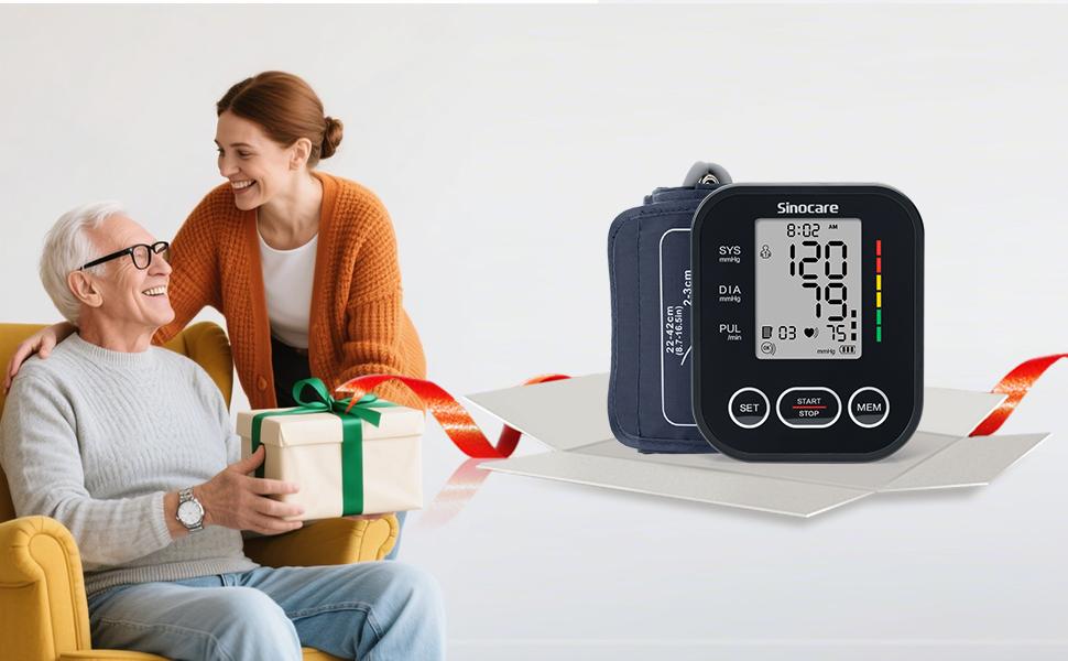 Sinocare Upper Arm Blood Pressure Monitor,Adjustable Cuff 8.6"-16.5",Accurate Home BP Machine Large Display,Dual User Mode, Posture Detection & Irregular Heartbeat Alert,Sinocare 30E,Black,[Father's Day Gift]