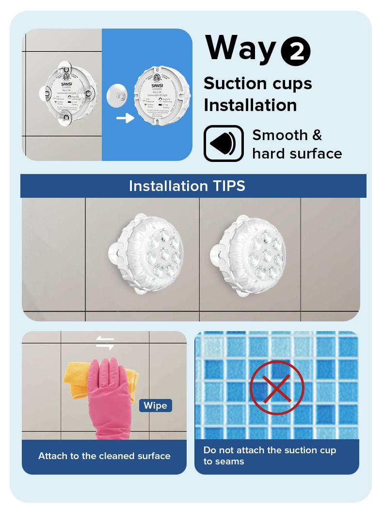 SANSI RGB Pool Lights with RF Remote & Timer &ndash; Waterproof, Battery Operated, Flash/Fade/Smooth Modes, Magnetic & Suction Installation &ndash; Portable for Showers, Pools, Outdoors &ndash; Perfect for Garden SummerVibes