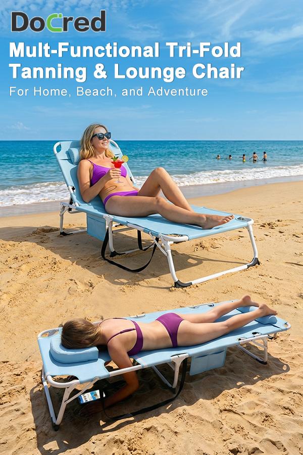 DoCred Sun Tanning Chair with Mat, 3N1 Deluxe Heavy Duty 5-Position Adjustable Beach Chair, Oversized Folding Chaise Poolside Lounge Chair for Indoor, Outdoor Sunbathing, Lawn, Patio, Camping, Beach,summerwins DoCred Sun Tanning Chair with Mat, 3N1 Deluxe Heavy Duty 5-Position Adjustable Beach Chair, Oversized Folding Chaise Poolside Lounge Chair for Indoor, Outdoor Sunbathing, Lawn, Patio, Camping, Beach,summerwins