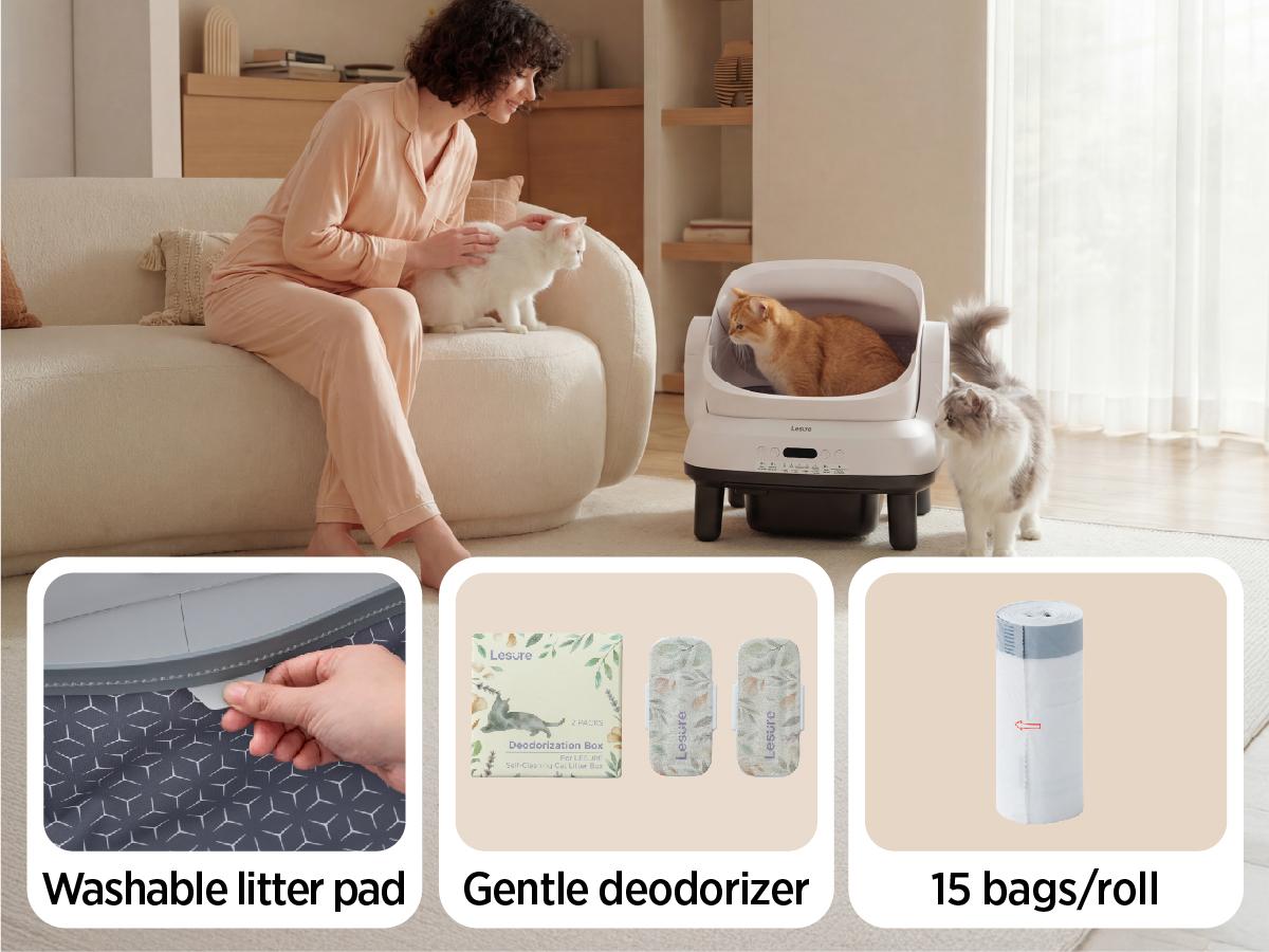 Lesure Self Cleaning Litter Box - Open-Top Automatic Cat Litter Box with APP Control & Anti-Pinch Sensor, for 3.3~18 lbs Cats, Odor Control, Includes 2 Sifters & 1 Roll Waste Bags