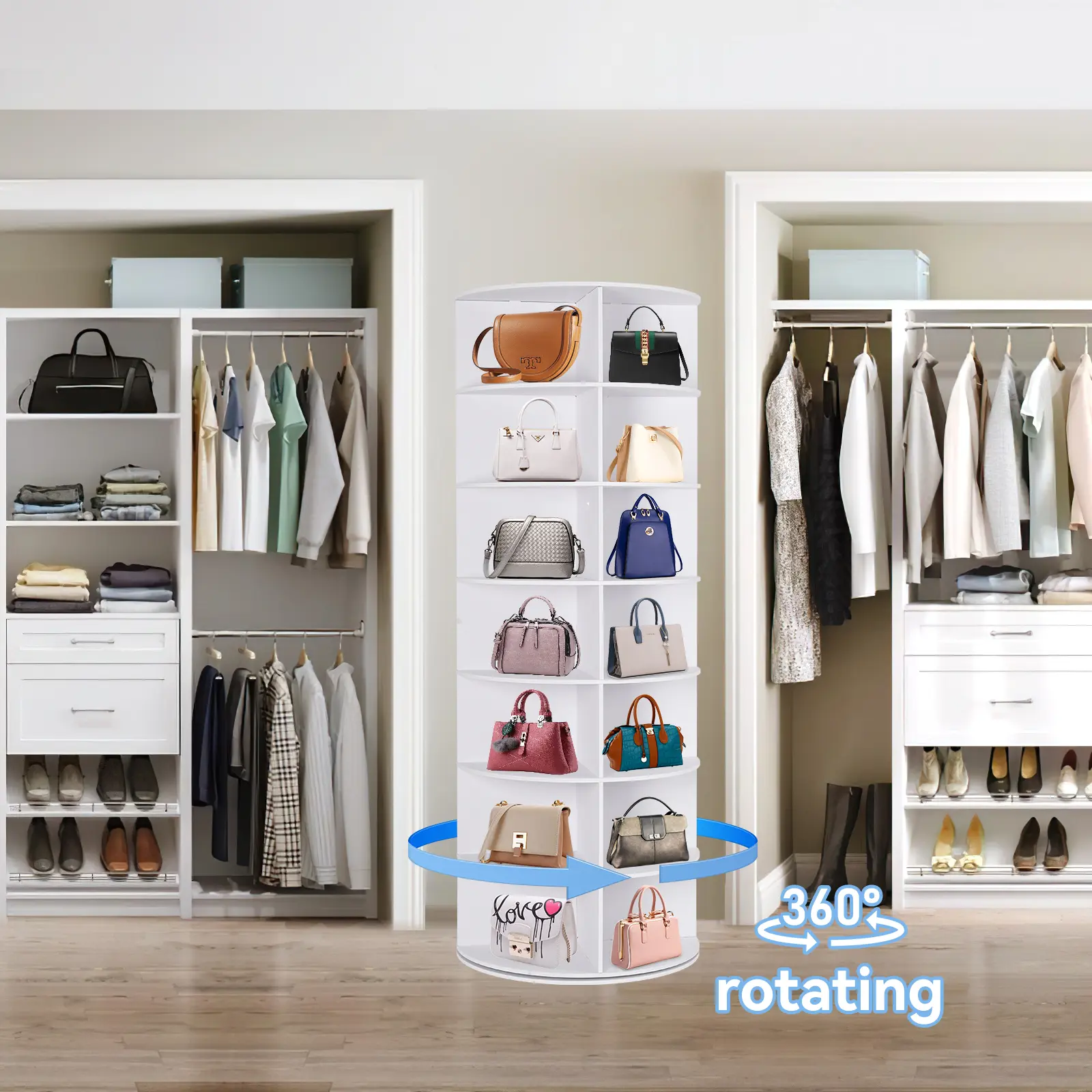 360° Rotating 7-Tiers Organizer Shoe Rack, Fits 24-28 Pairs of Shoes, Spinning and Revolving Round Shoe Rack, for Entryway Living Room Hallway