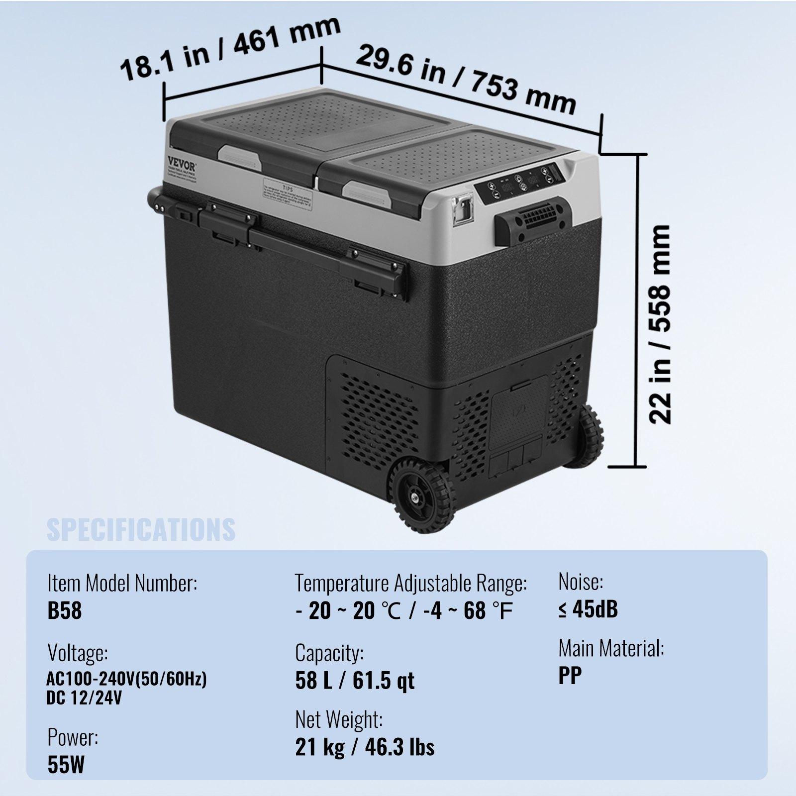 【FathersDayGift】 VEVOR Portable Car Refrigerator, 12 Volt Car Refrigerator Fridge, 58 L / 61.5 QT Dual Zone Portable Freezer, -4℉-68℉ Adjustable Temperature, Compressor Cooler for Home, Outdoor, Camping, RV, Car 【FathersDayGift】 VEVOR Portable Car Refrigerator, 12 Volt Car Refrigerator Fridge, 58 L / 61.5 QT Dual Zone Portable Freezer, -4℉-68℉ Adjustable Temperature, Compressor Cooler for Home, Outdoor, Camping, RV, Car