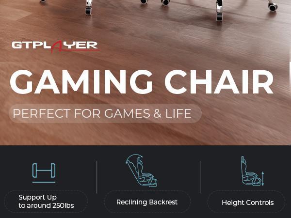 GTPLAYER PU Leather Computer Gaming Chair - Ergonomic 360° Swivel Office & Man Cave Furniture with Padded Arms, Footrest, Lumbar Support, Headrest, Height Adjustment (Pearl White)