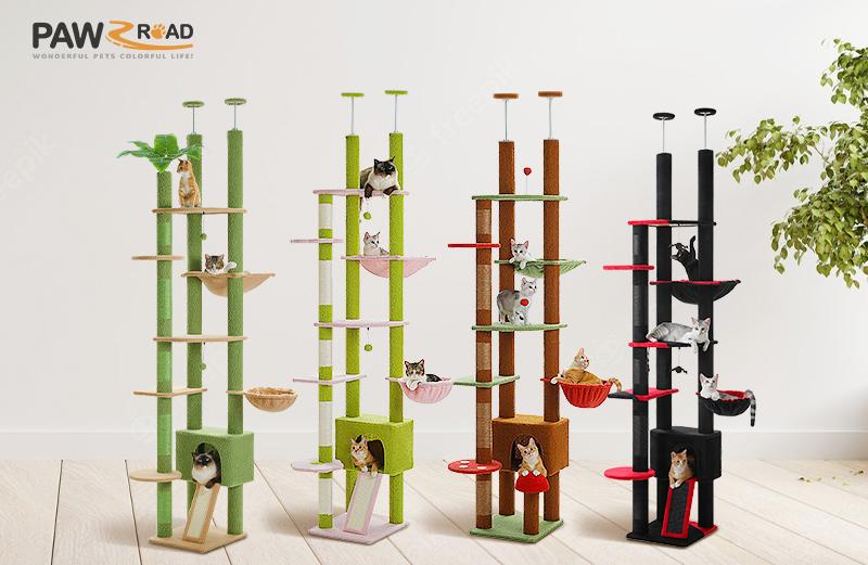 PAWZ Road Cactus Cat Tree Floor to Ceiling Cat Tower Adjustable Height (90.5~100.4 inches = 230cm~252cm) with Cat Condo, Cozy Hammock and Scratching Post, Tall Cat Activity Tree for Indoor Cats, Green#SummerVibes #petlovers