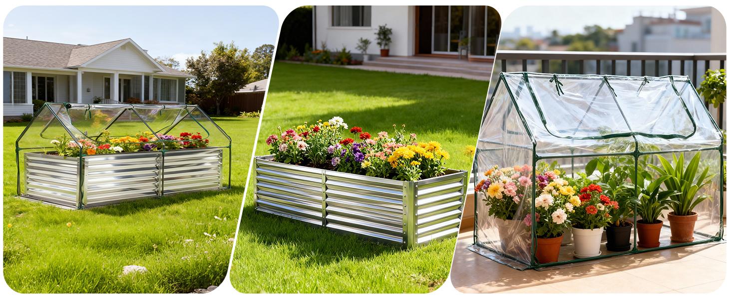 Outdoor Raised Garden Bed with Waterproof Cover for Growing Vegetables, Cold-Resistant Planter Box Kit with Large Screen Windows for Herbs & Flowers Outdoor Raised Garden Bed with Waterproof Cover for Growing Vegetables, Cold-Resistant Planter Box Kit with Large Screen Windows for Herbs & Flowers