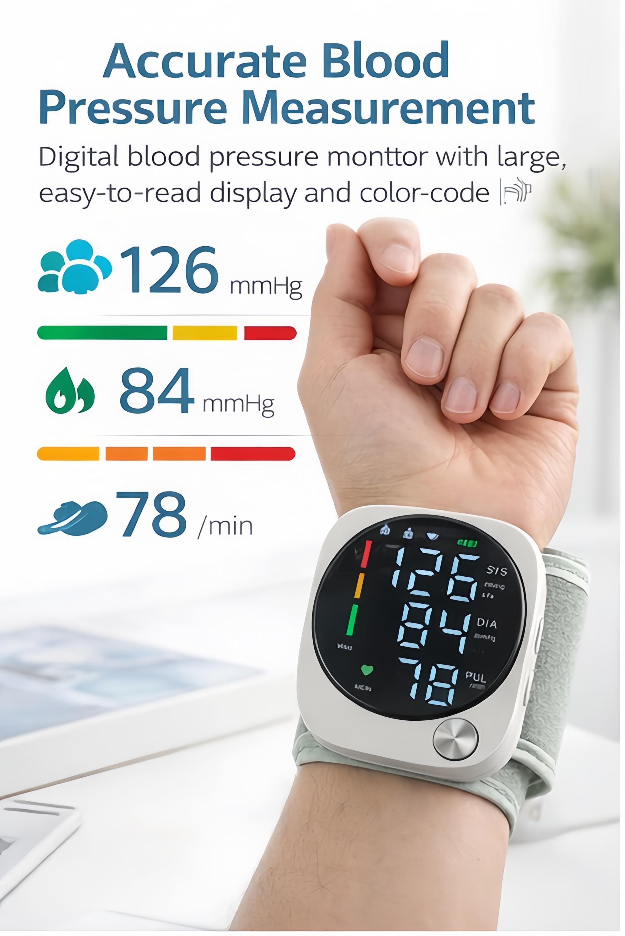 【New Upgraded】Rechargeable Wrist Blood Pressure  with LED Touch Screen, Voice Broadcast & 99x2 Memory &mdash; Accurate Home BP Tracking Made Simple,Suitable 5.3 - 7.6 inches