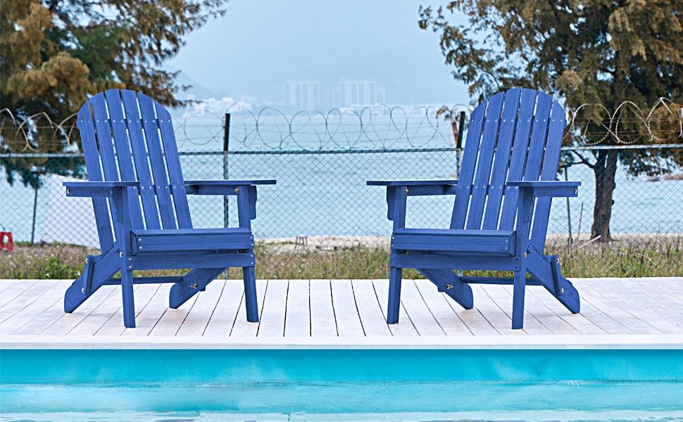 【Set of 2】Yaheetech 2026 Upgrade Folding Adirondack Chair Outdoor Solid Wood Garden Chair Weather Resistant, Fire Pit Lounge Chairs for Garden/Yard/Patio/Lawn