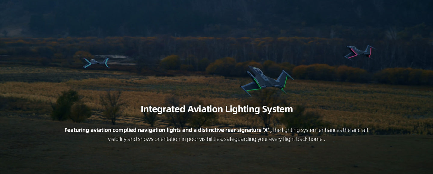 Integrated aviation lighting system - aviation-compliant navigation lights with distinctive rear signature X for enhanced visibility and orientation in poor conditions