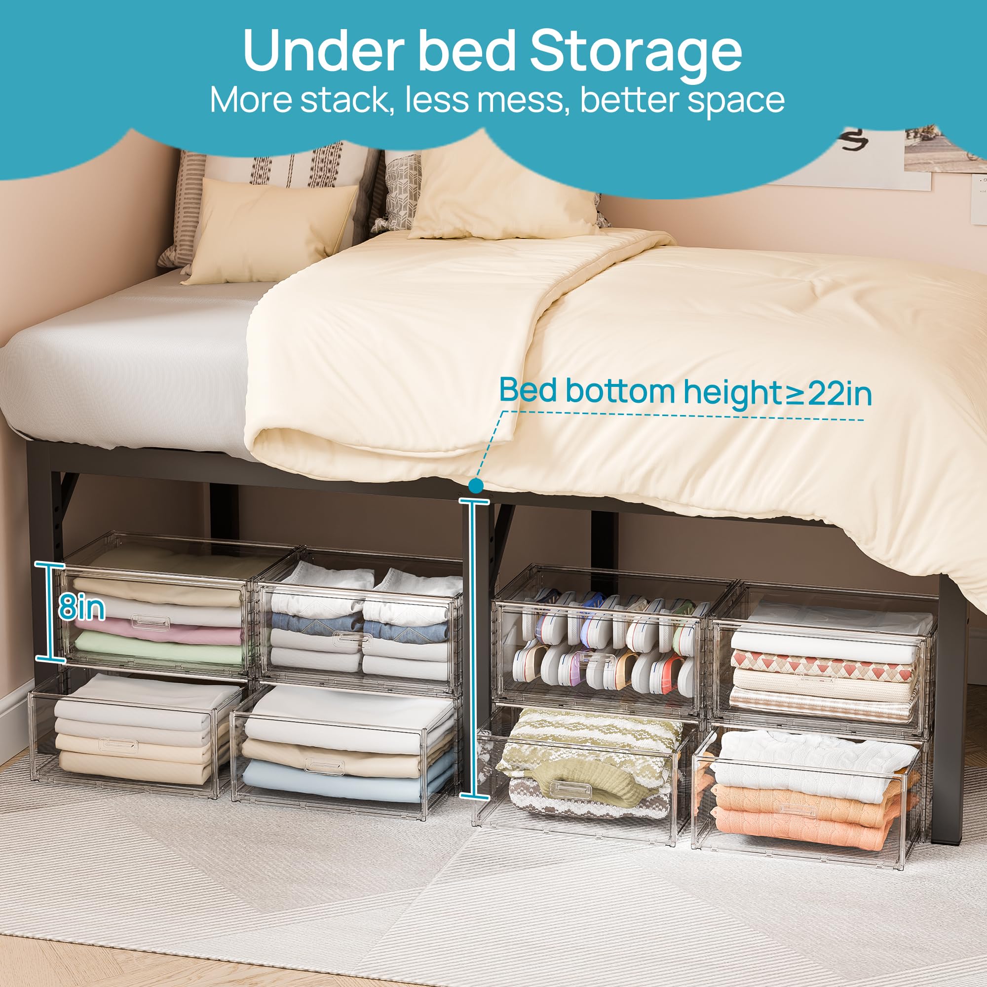 【DealsForYouDays】Vtopmart 2-5 Pack UnderBed Large Clear Stackable Storage Drawers 18-23QT, Easily Assemble Closet Storage Bins, Dust-Proof for storing shoes, clothes, bedding, and off-season essentials, summerwins,mid year sale
