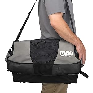 Man carrying folding PICO Arm chair in messenger bag 