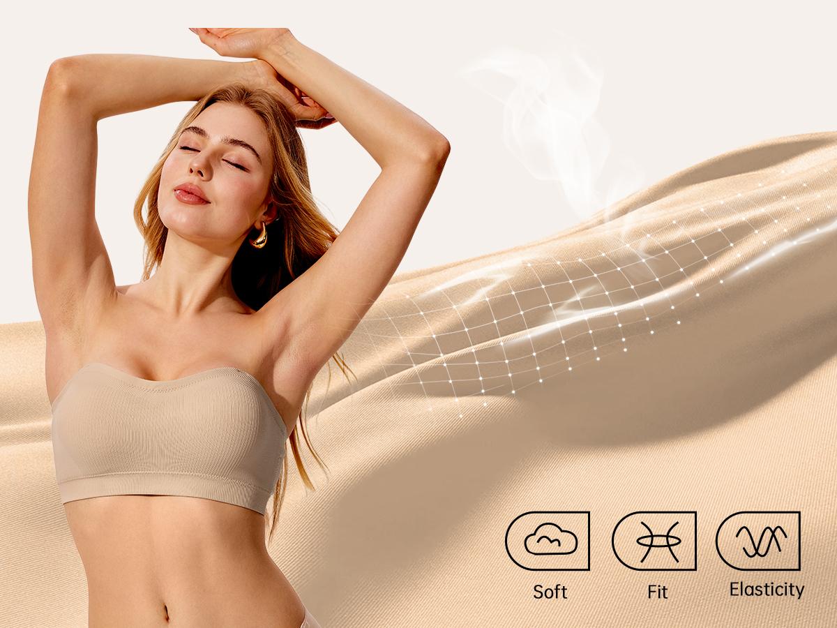 Vertvie|ZOE Stay Put Bandeau Bra, Strapless Bra Wireless Seamless Comfort Day Vertvie|ZOE Stay Put Bandeau Bra, Strapless Bra Wireless Seamless Comfort Day