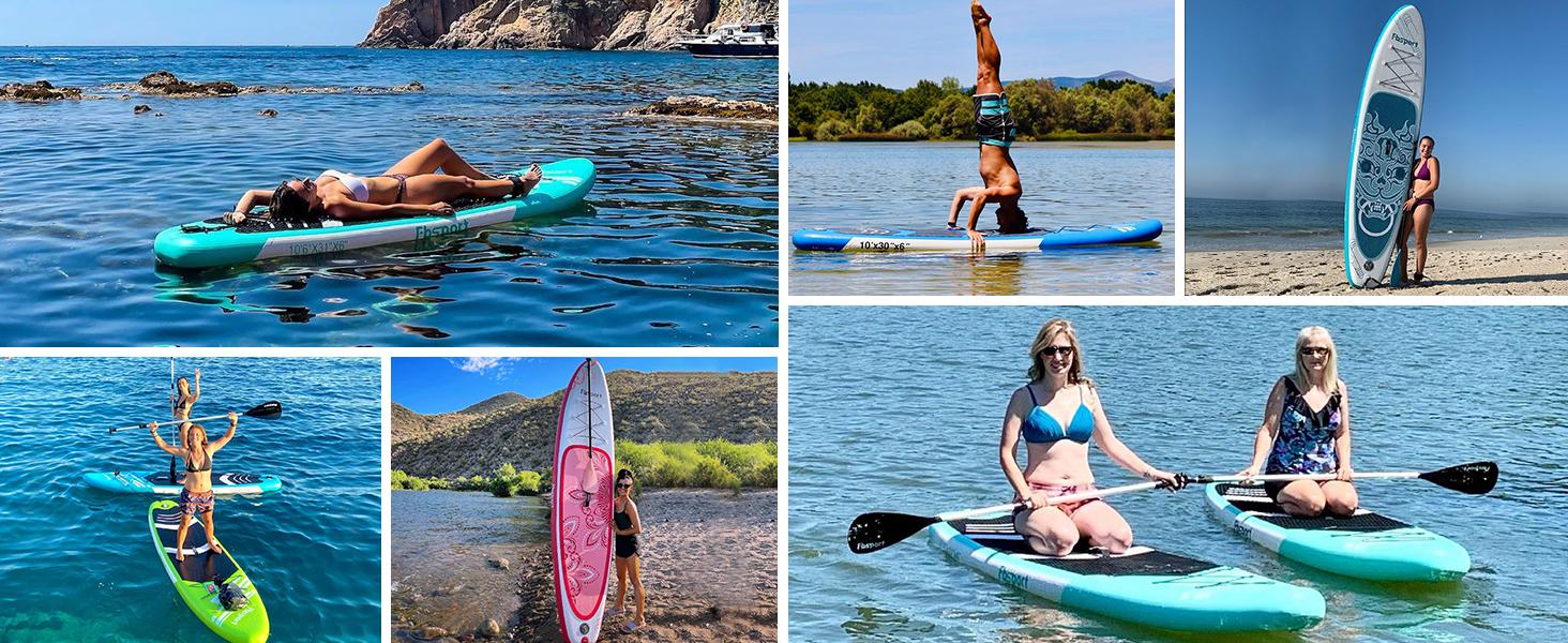 FBSPORT 11' Premium Stand Up Paddle Board, Yoga Board with SUP Accessories & Carry Bag | Wide Stance, Surf Control, Non-Slip Deck, Leash, Paddle and Pump for Youth & Adult outdoorfun