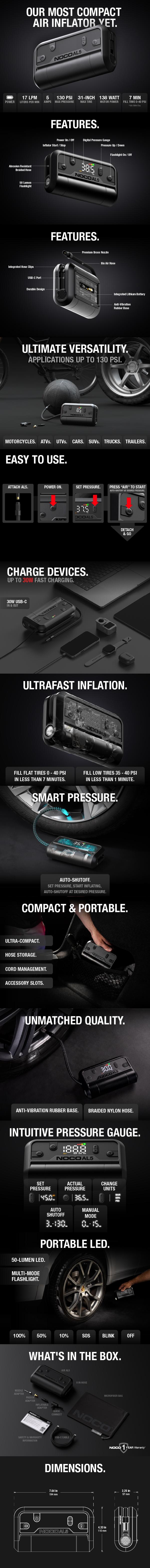 【FathersDayGift】NOCO Air AL5: UltraFast Cordless Tire Inflator – Battery-Powered Air Compressor – 17 SLPM Airflow Inflates 0–40 PSI in 7 Minutes
