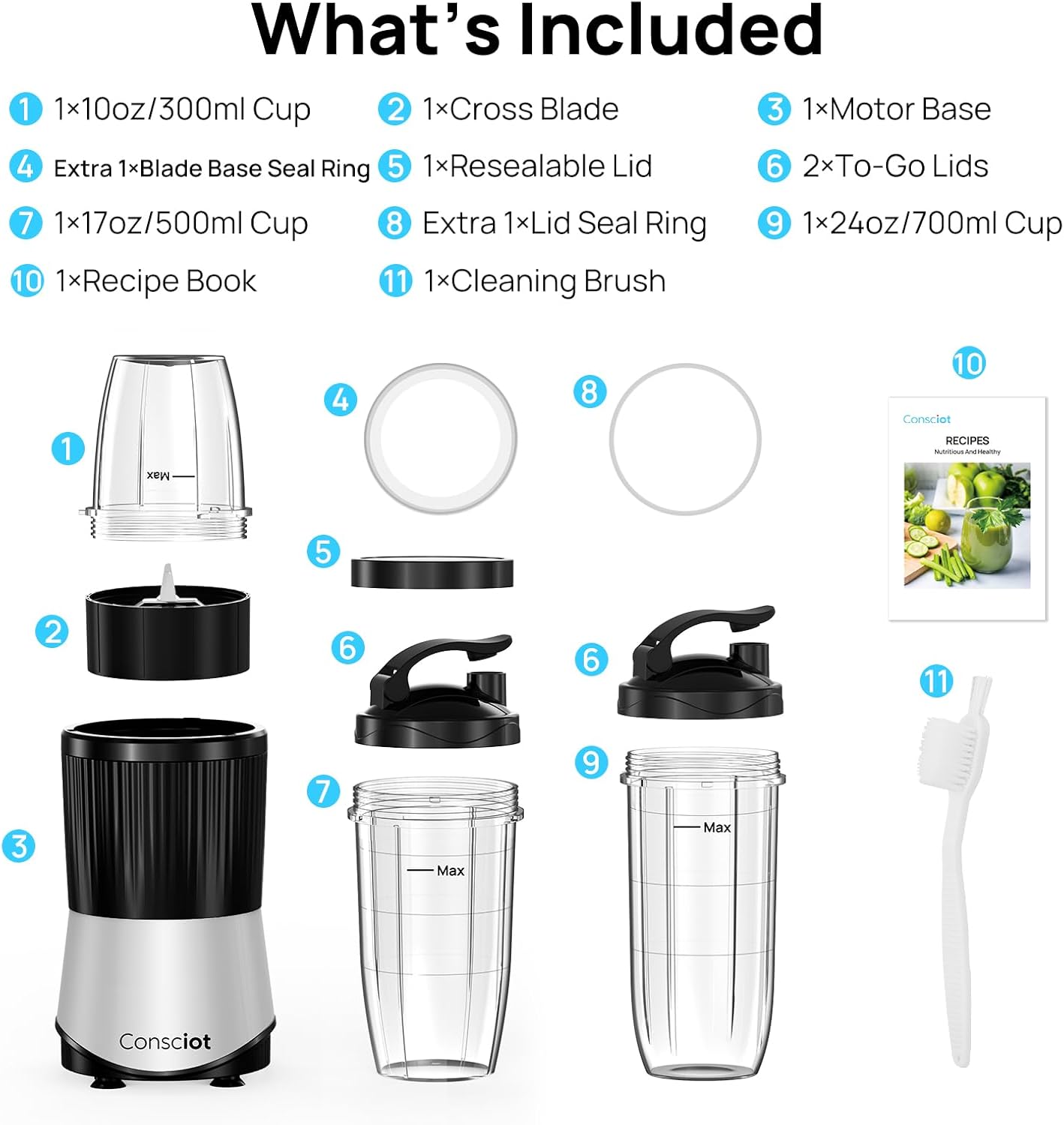 Ganiza professional smoothie blender 1100W motor 25000 rpm suitable for frozen fruits and ice 14-in-1 multi-functional countertop blender dishwasher safe food processor similar to Nutribullet and Vitamix juicers Juicer Machine